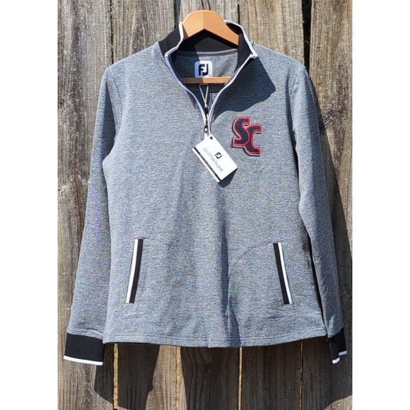 FootJoy Tops - FootJoy Womens Half Zip Fleece Golf Pique Midlayer Black Heather SC Logo Small